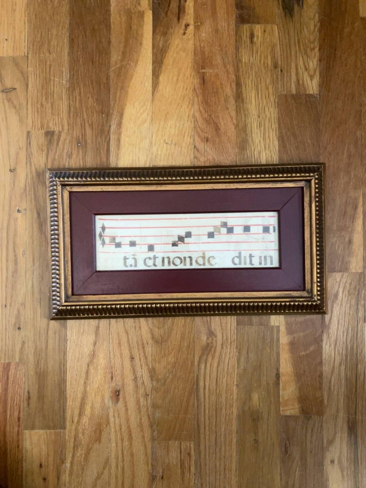 Antique Framed Gregorian Chant Sheet Music on Vellum