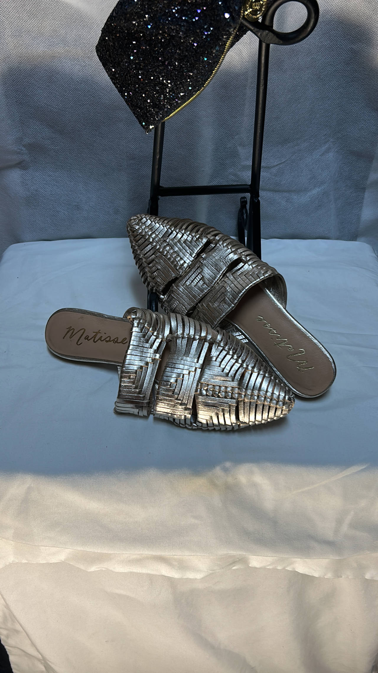 Matisse Woven Metallic Slide Sandals