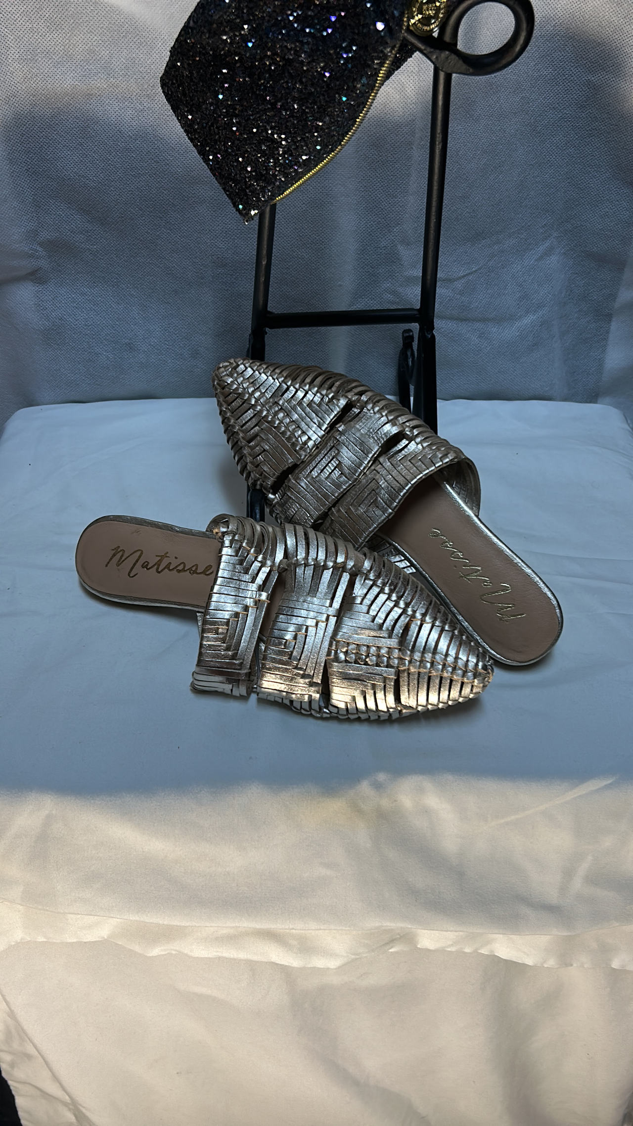 Matisse Woven Metallic Slide Sandals