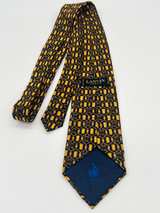 Vintage Lanvin Paris Silk Necktie Navy Gold Pattern Made in France - Image 2
