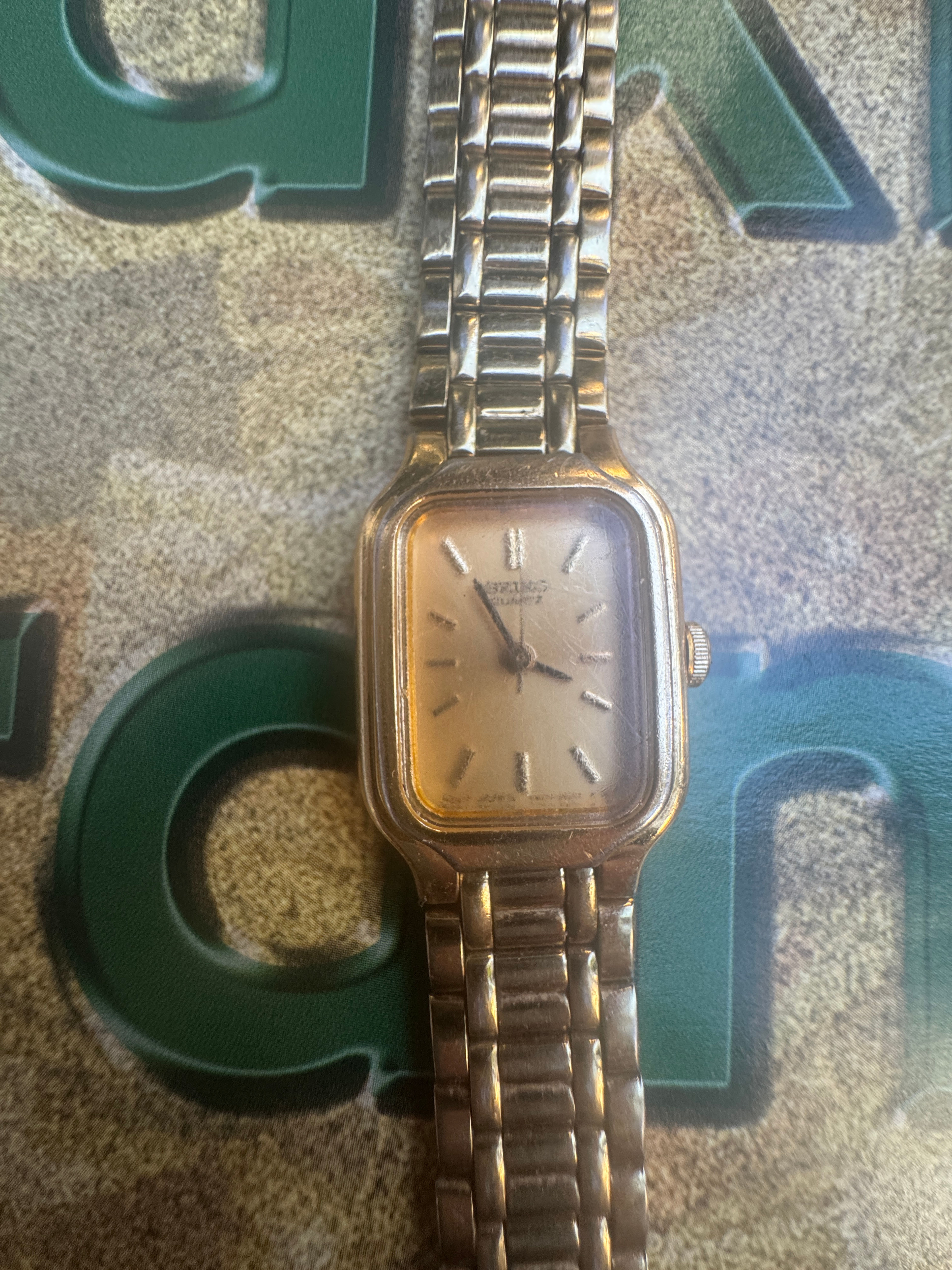 Seiko Vintage Gold Tone Quartz Tank Watch