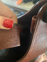 GUCCI Vintage Brown Leather Wood Handle Hobo Purse - Image 4