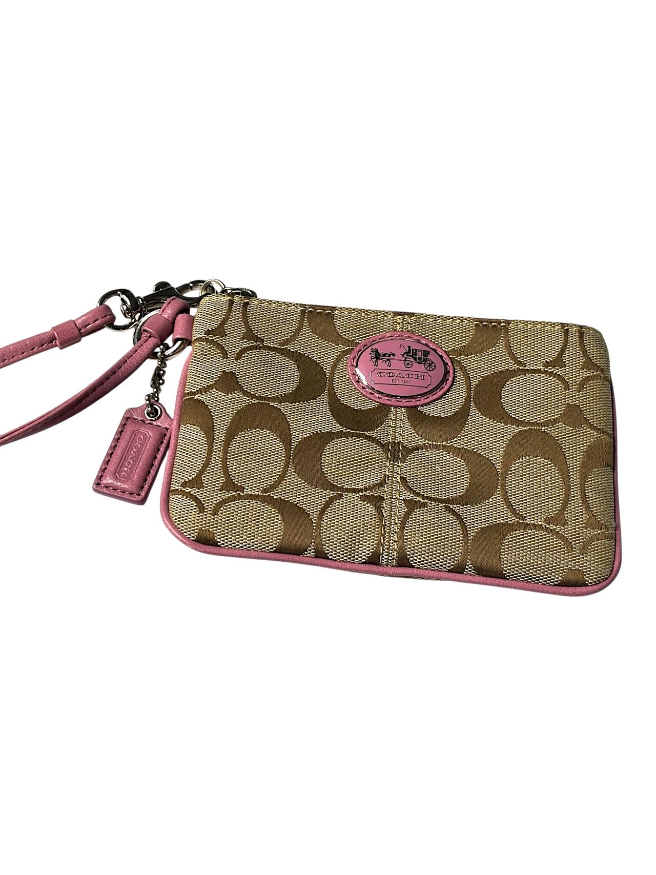 Coach Signature Canvas Wristlet with Pink Trim