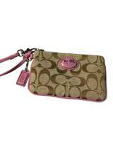 Coach Signature Canvas Wristlet with Pink Trim - Image 1