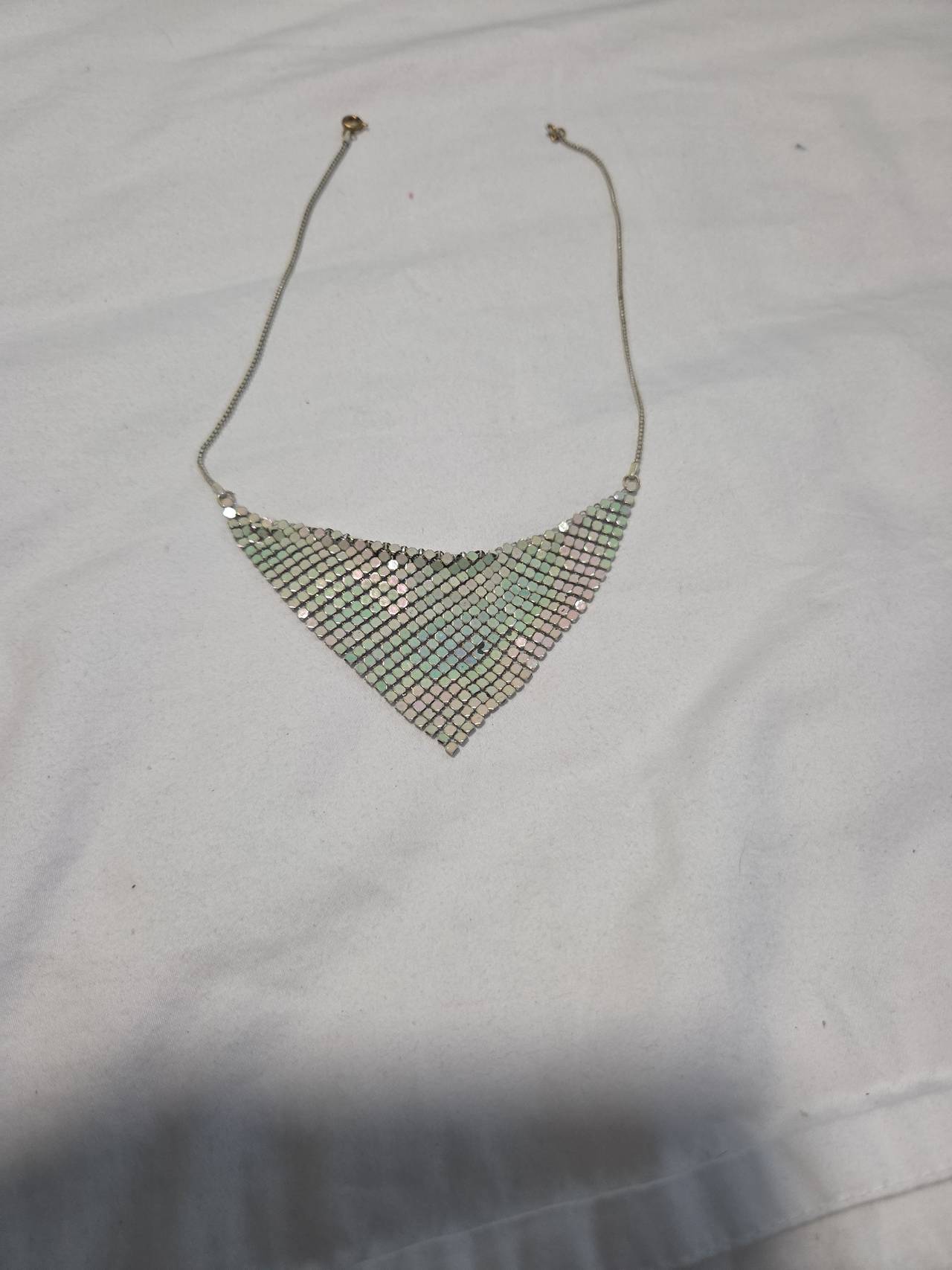 Iridescent Metal Mesh Bib Necklace
