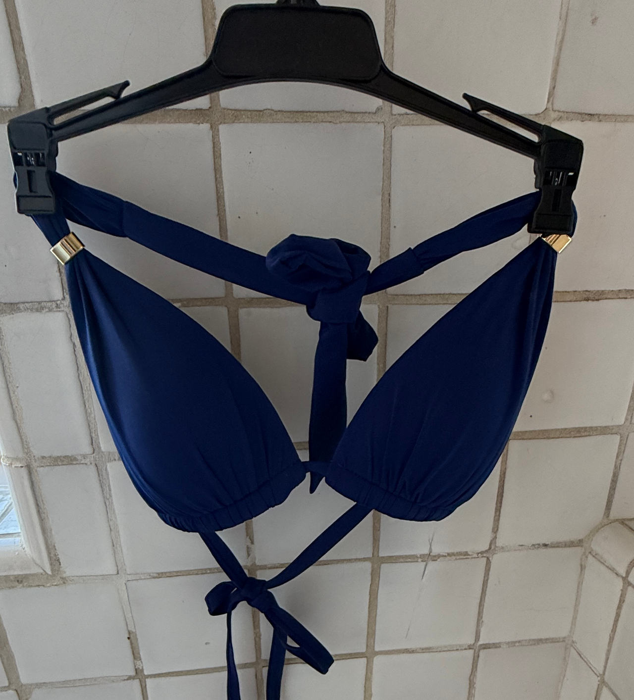 Ralph Lauren Navy Blue Halter Bikini Top with Gold Accents