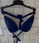 Ralph Lauren Navy Blue Halter Bikini Top with Gold Accents - Image 1