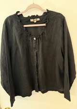FLAX Linen Ruffle Neck Button Down Top - Image 3