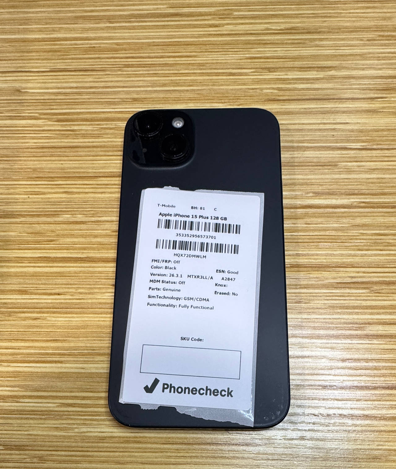 Apple iPhone 15 Plus 128GB Black (T-Mobile)