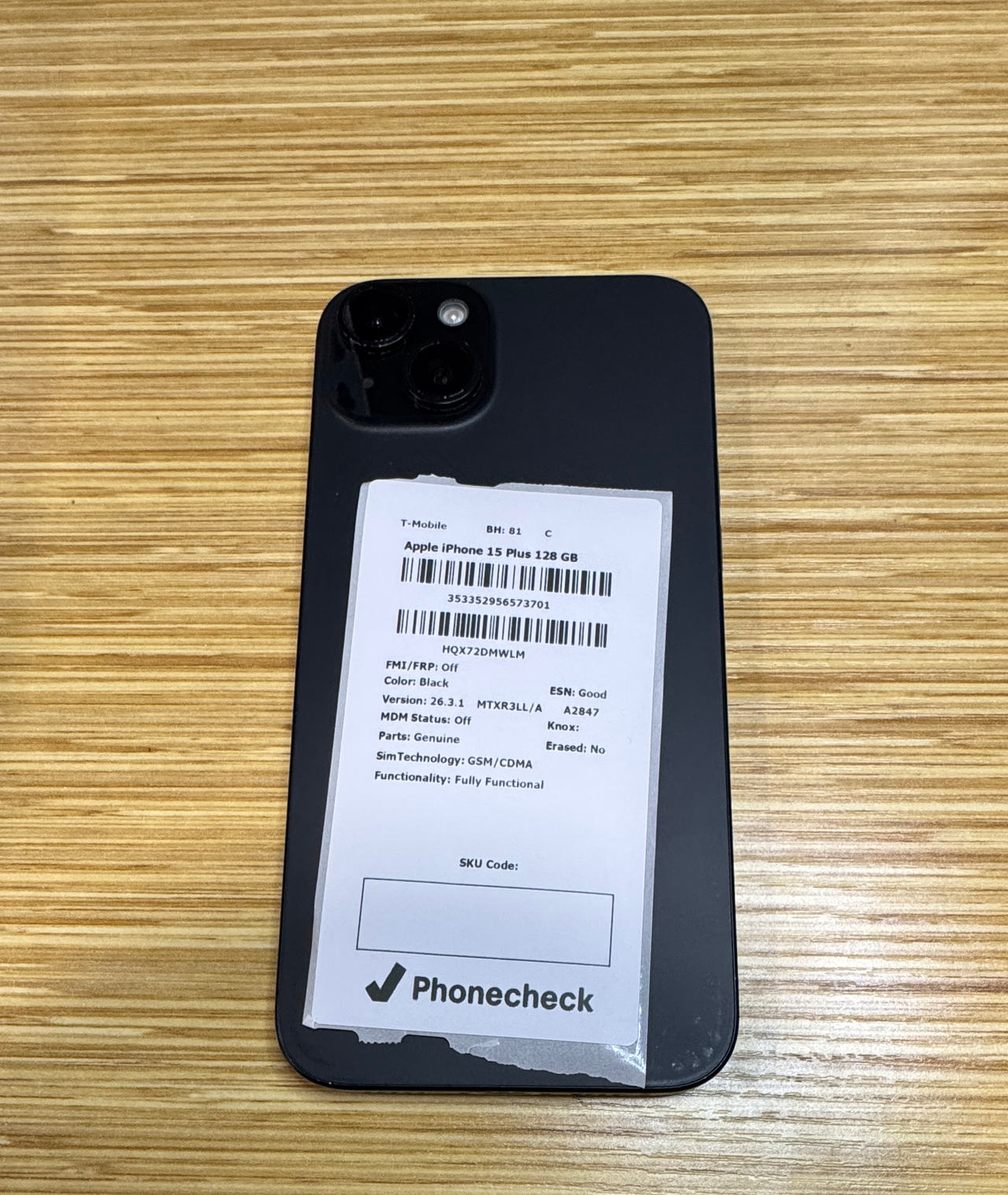 Apple iPhone 15 Plus 128GB Black (T-Mobile)