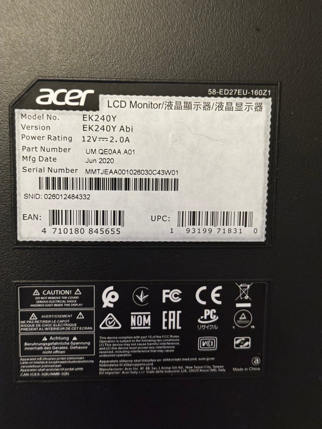 Acer EK240Y Abi 23.8" Monitor