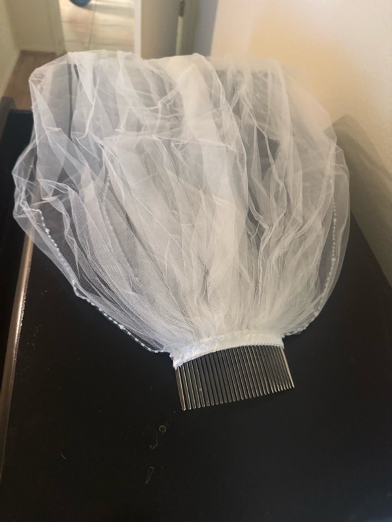 Dareth Colburn White Pearl Edge Wedding Veil with Comb