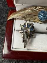 Vintage Blue Crackle Glass Leaf Brooch and Earring Set - Image 7