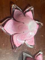 Vintage Pink and White Murano Style Art Glass Flower Bowls - Pair - Image 5