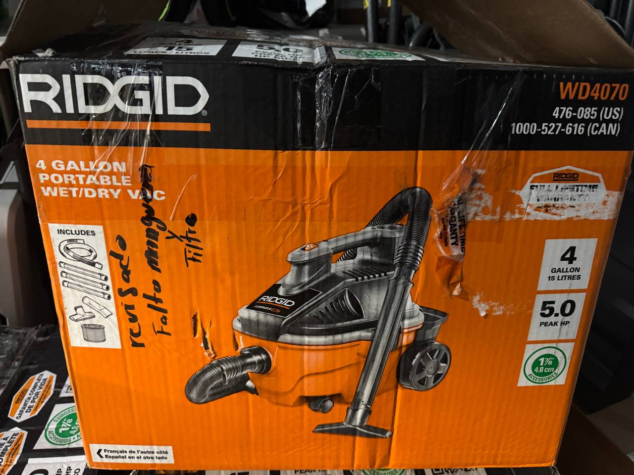 RIDGID 4 Gallon 5.0 Peak HP Portable Wet/Dry Shop Vacuum