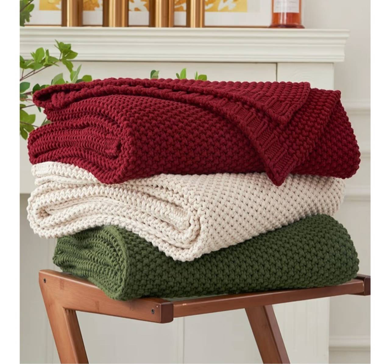 Burgundy Longhui Bedding Chunky Cable Knit Throw Blanket Lightweight 