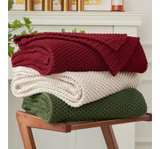 Burgundy Longhui Bedding Chunky Cable Knit Throw Blanket Lightweight  - Image 1