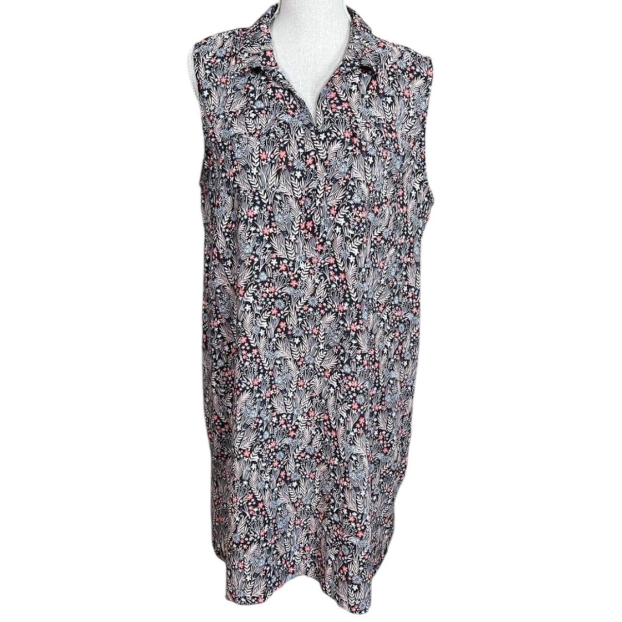 Loft Dress Women’s Size L Large Sleeveless Floral Shift Blue Pink Collared 