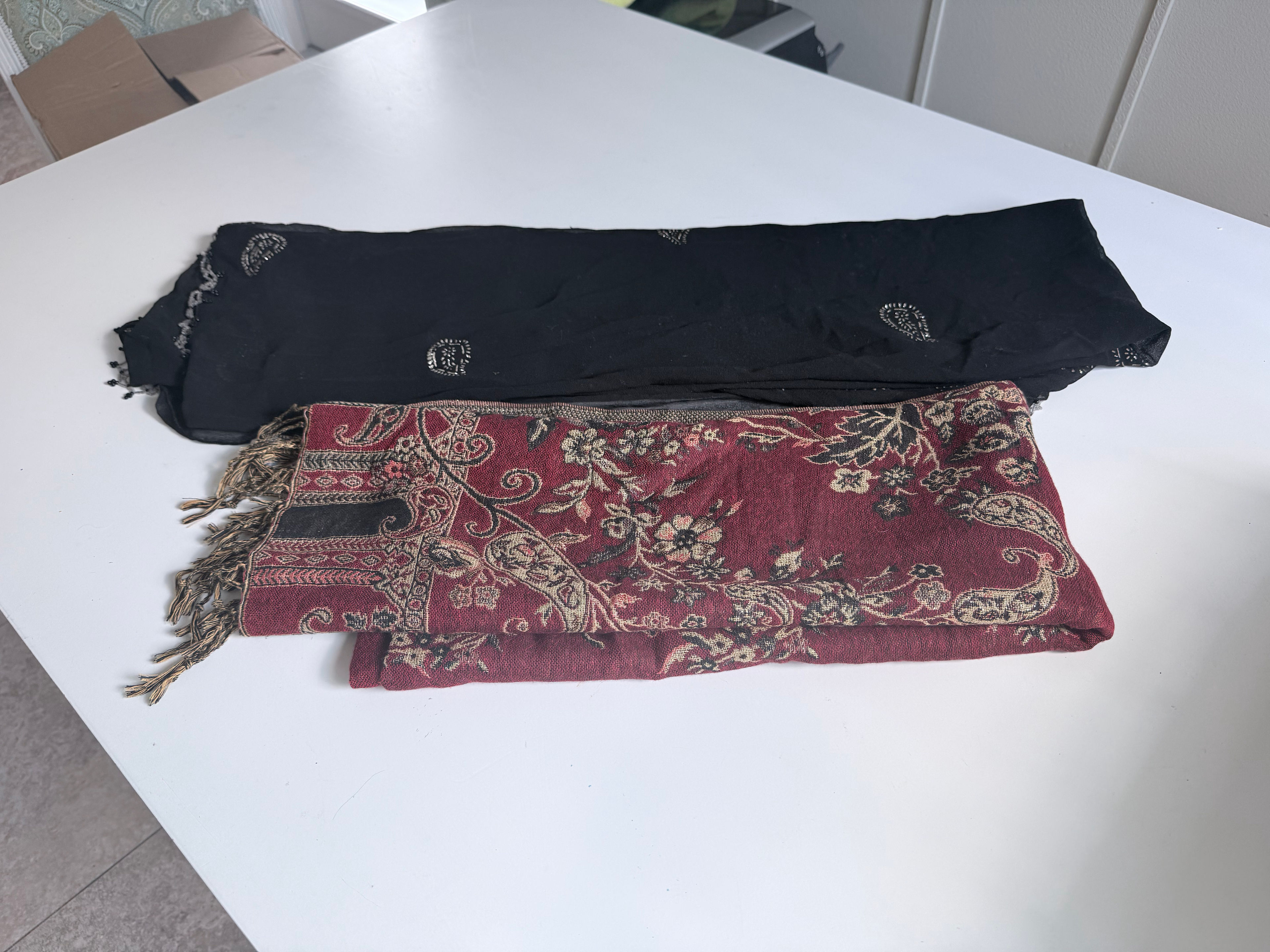 Pashmina Style Floral from Italy and black needed sheer Embroidered Scarf Set