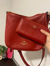 Coach Elle Hobo Bag and Wallet Set in Red Pebbled Leather - Image 1