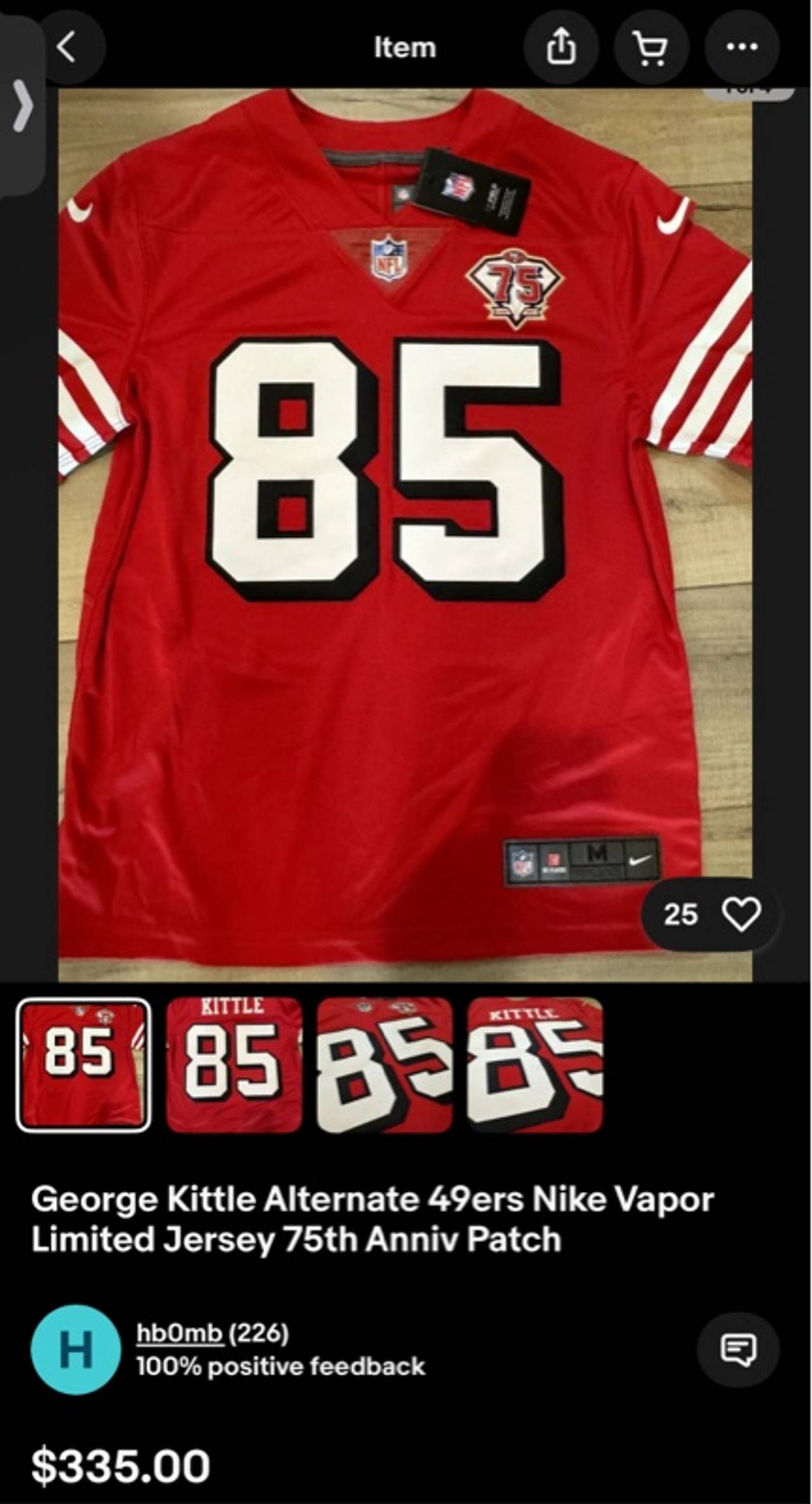 San Francisco 49ers Nike Vapor Limited George Kittle Alternate Jersey with 75th