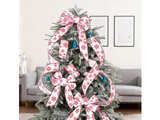White Satin with Red Snowflake Wired Ribbon 2.5 Inch x 15 Yards  - Image 3