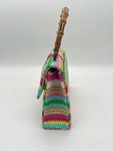 Multicolor Woven Straw Clutch Bamboo Handle Gold Chain Crossbody Purse - Image 6