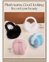 Women Winter Ear Muffs Foldable Ear Warmers Ultra Soft Fluffy Faux Fur ( Black ) - Image 2