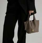 Set of 2 Faux Picotin Lock 18 Leather Bags - Black & Off-White - Image 8