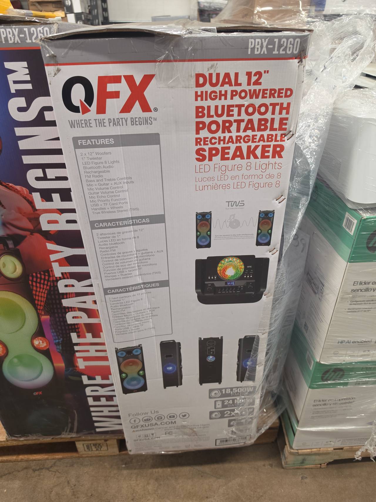QFX PBX-1260 Dual 12" High Powered Bluetooth Portable Rechargeable Speaker