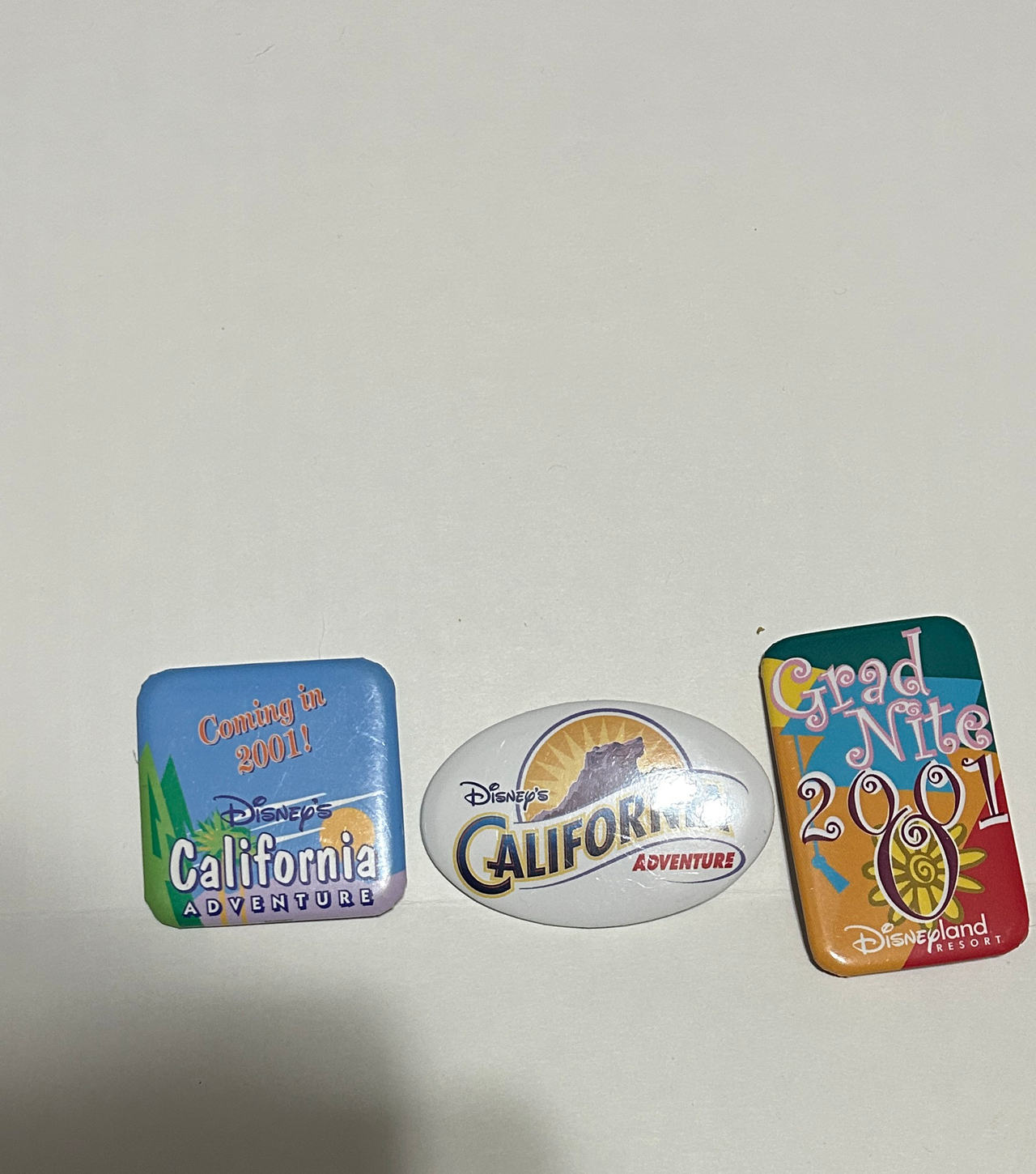 Vintage 2001 Disney California Adventure & Grad Nite Button Set