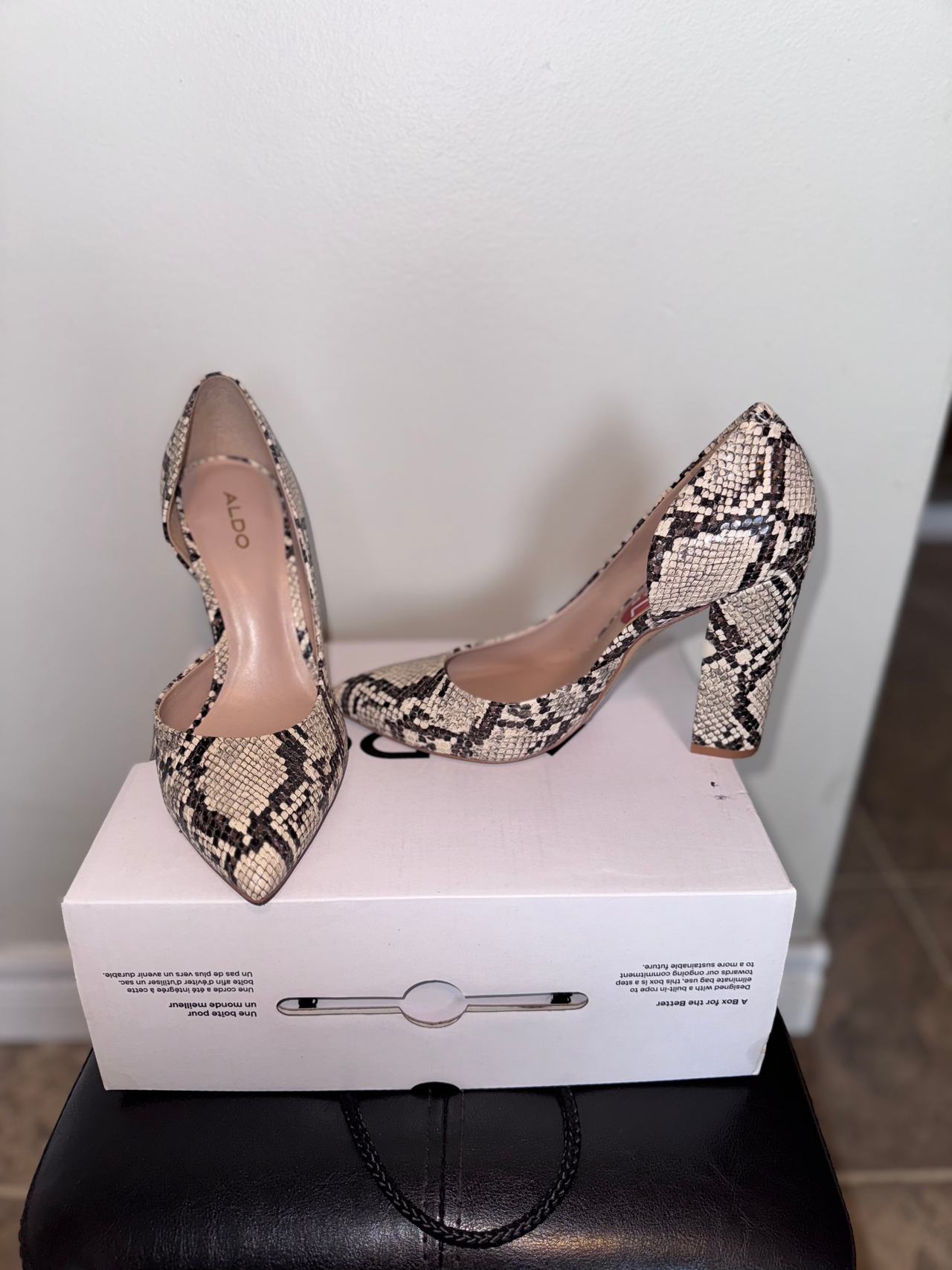 Aldo Snake Print Block Heel Pumps