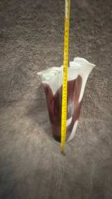 Hand Blown Polish Art Glass Amber & White Swirl Handkerchief Vase - Image 6