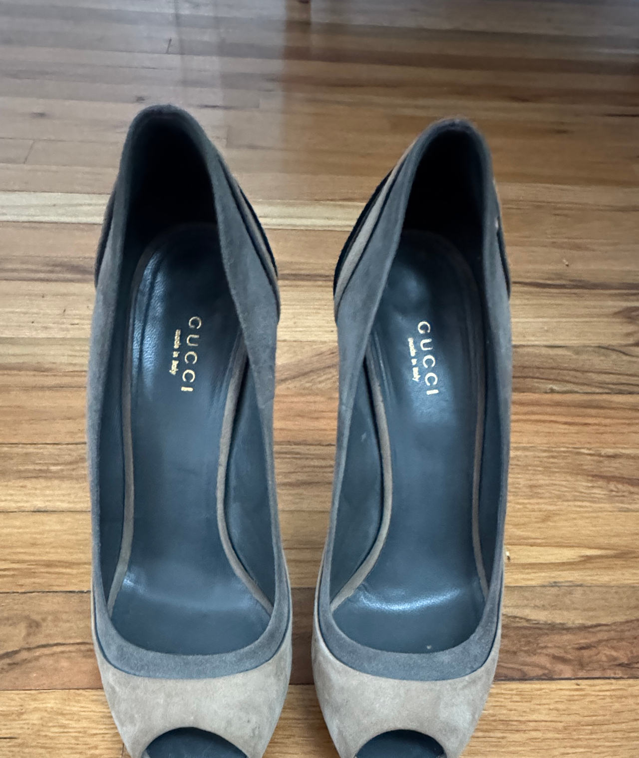 Gucci Suede Peep Toe Pumps