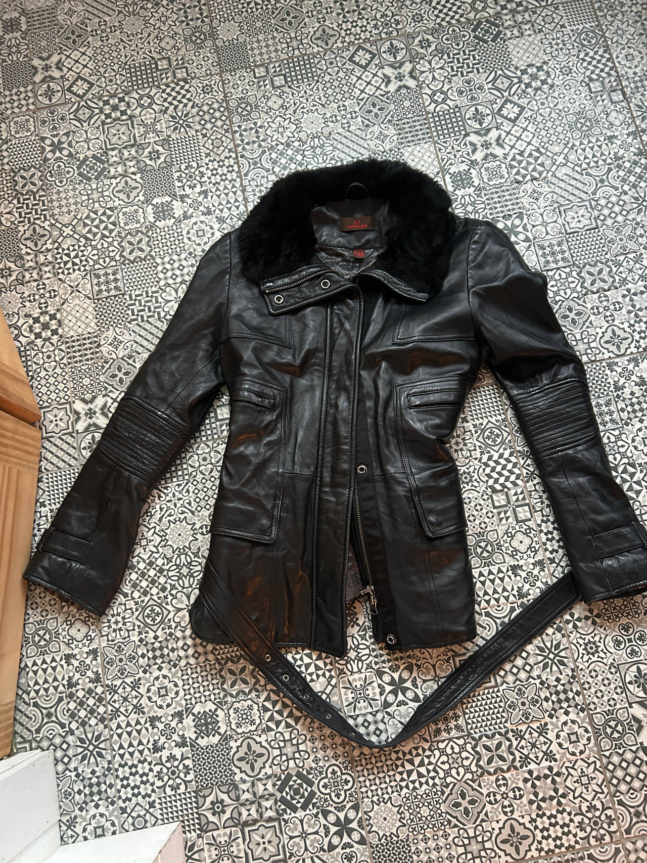 Women's Black Leather Jacket with Faux Fur Collar