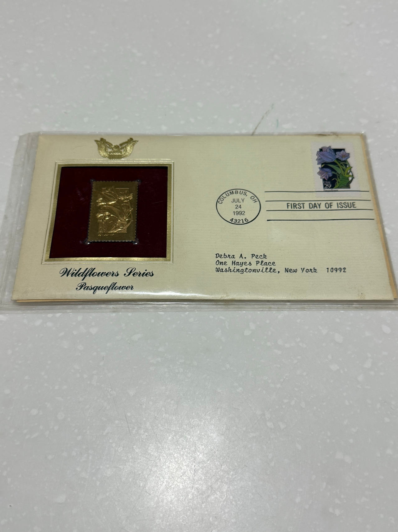 Postal Commemorative Society 22kt Gold Replica Stamp Wildflowers Series Pasqueflower