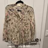 Anthropologie MAEVE pintuck cream bird print Button Lightweight Long Sleeve  - Image 1