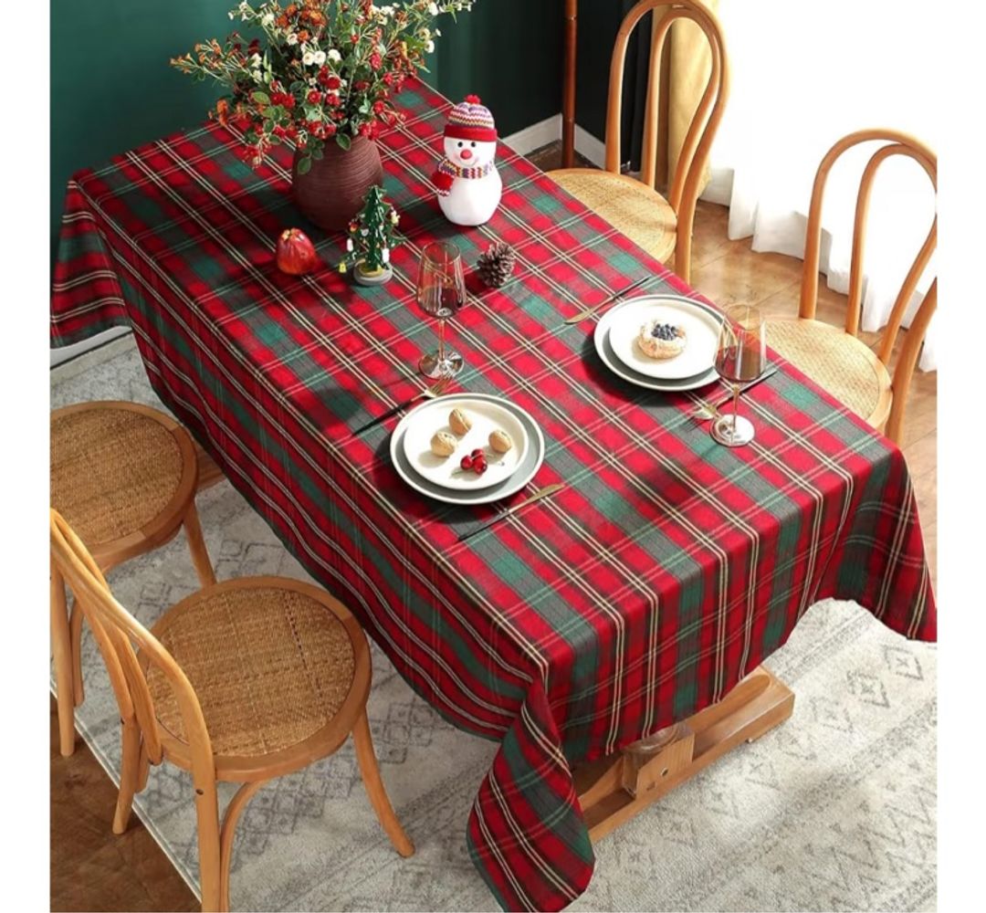 SASTYBALE Christmas Tablecloth Red,Plaid Rectangle Xmas Metallic Fabric Table