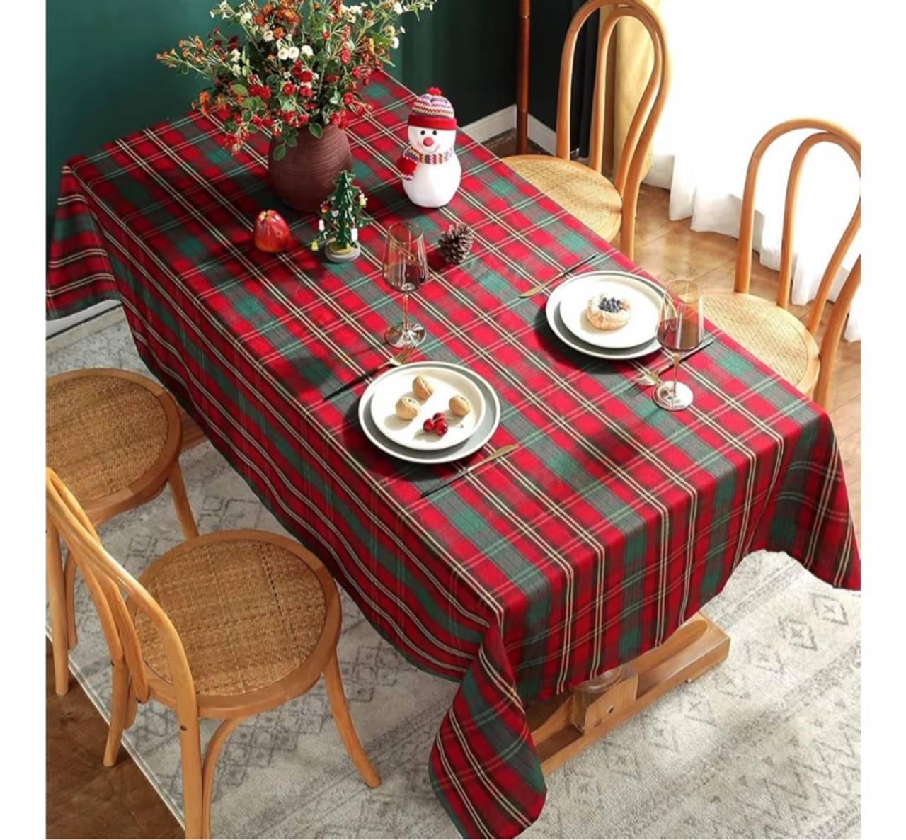 SASTYBALE Christmas Tablecloth Red,Plaid Rectangle Xmas Metallic Fabric Table