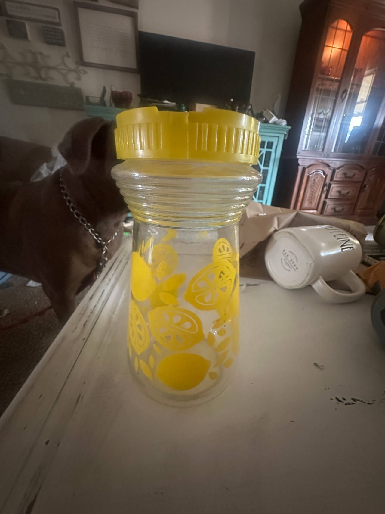 Vintage Glass Lemonade Pitcher with Juicer Lid