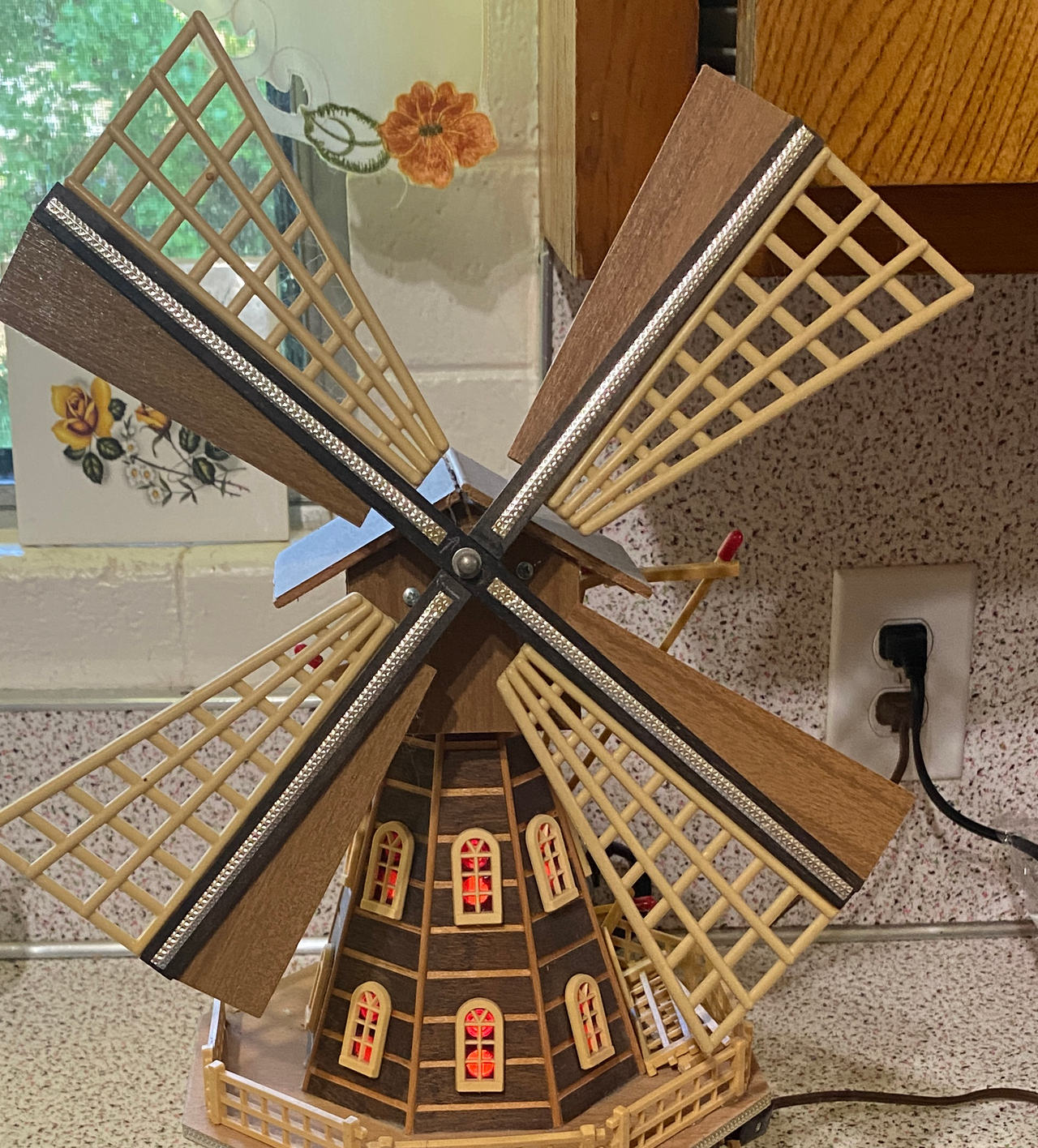 Vintage Lighted Wooden Windmill Decor