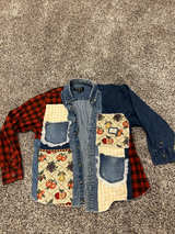 Custom Patchwork Flannel and Denim Shirt picnic themed  - Image 1