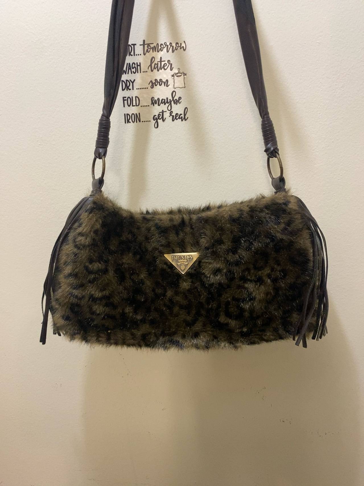 Prada Blue Shearling Shoulder Bag