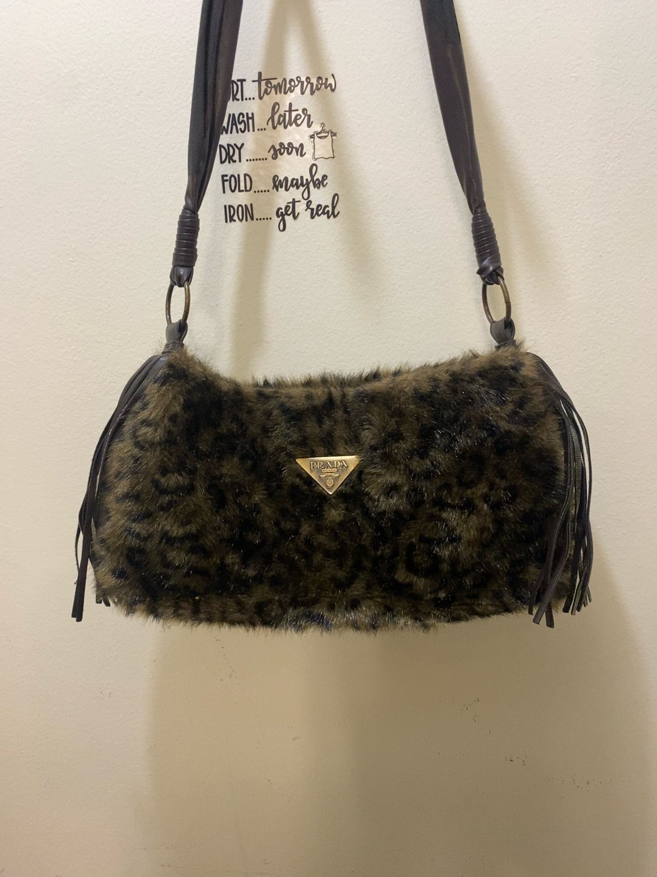 Prada Blue Shearling Shoulder Bag