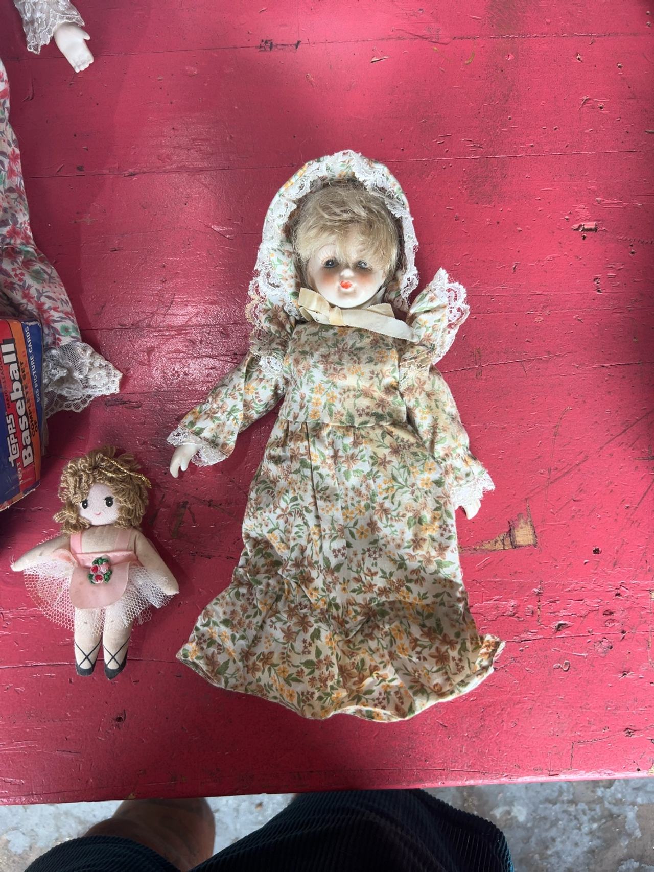 Vintage Porcelain Doll 9" Blonde with Bonnet