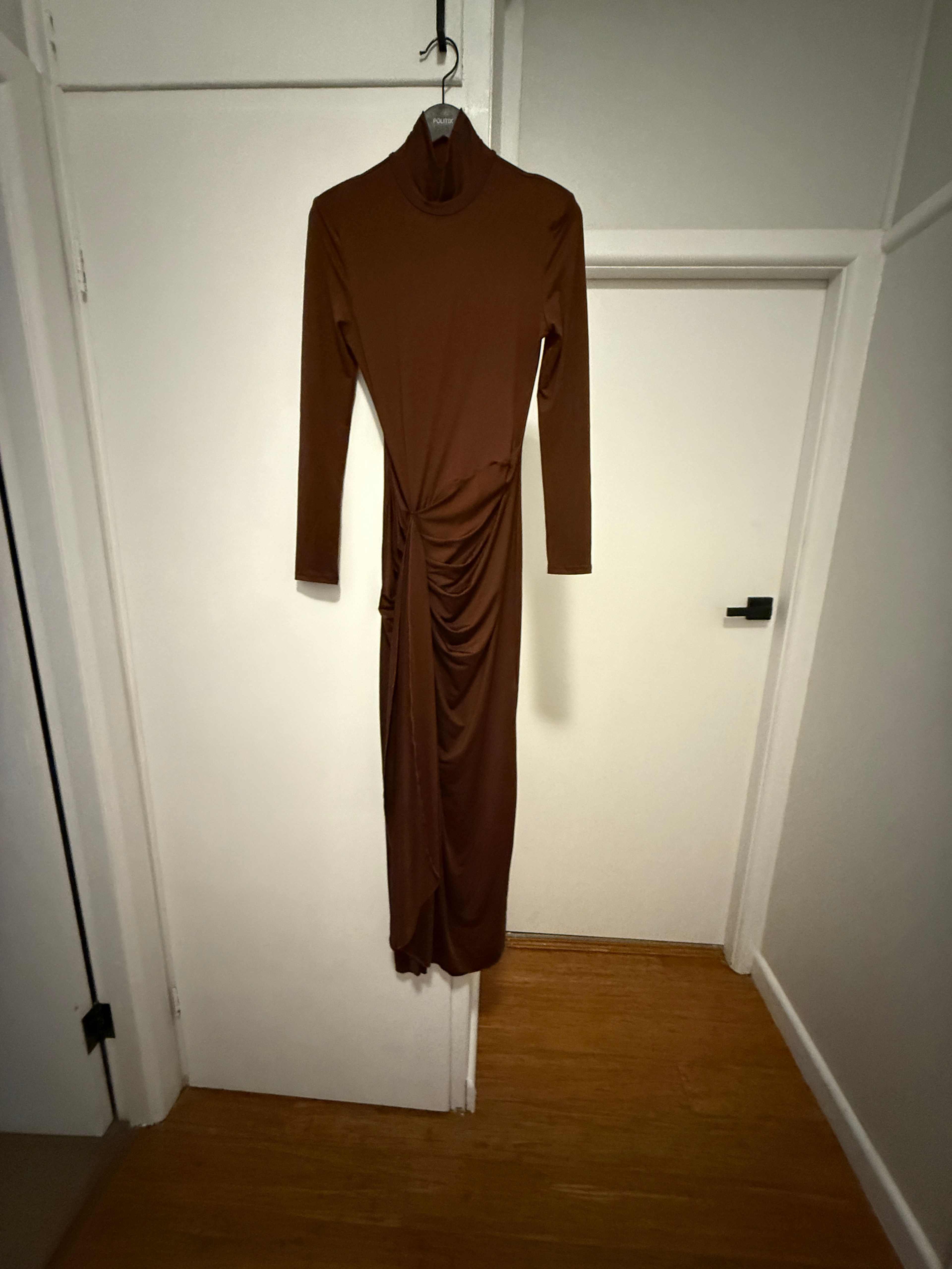 Brown Long Sleeve Turtleneck Maxi Dress