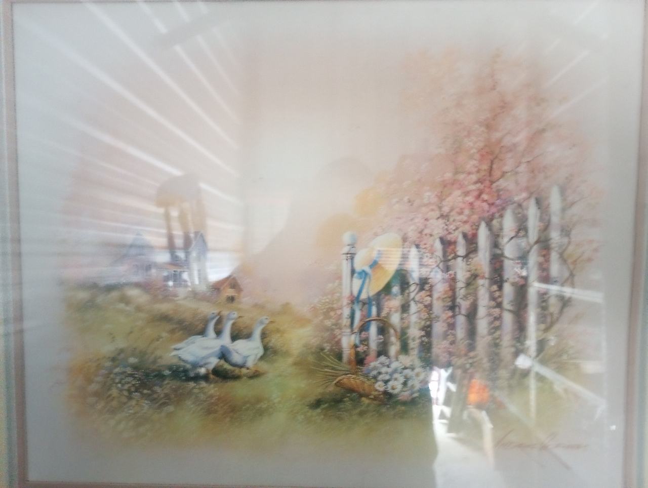 Barbara Mock Country Garden with Geese Framed Art Print