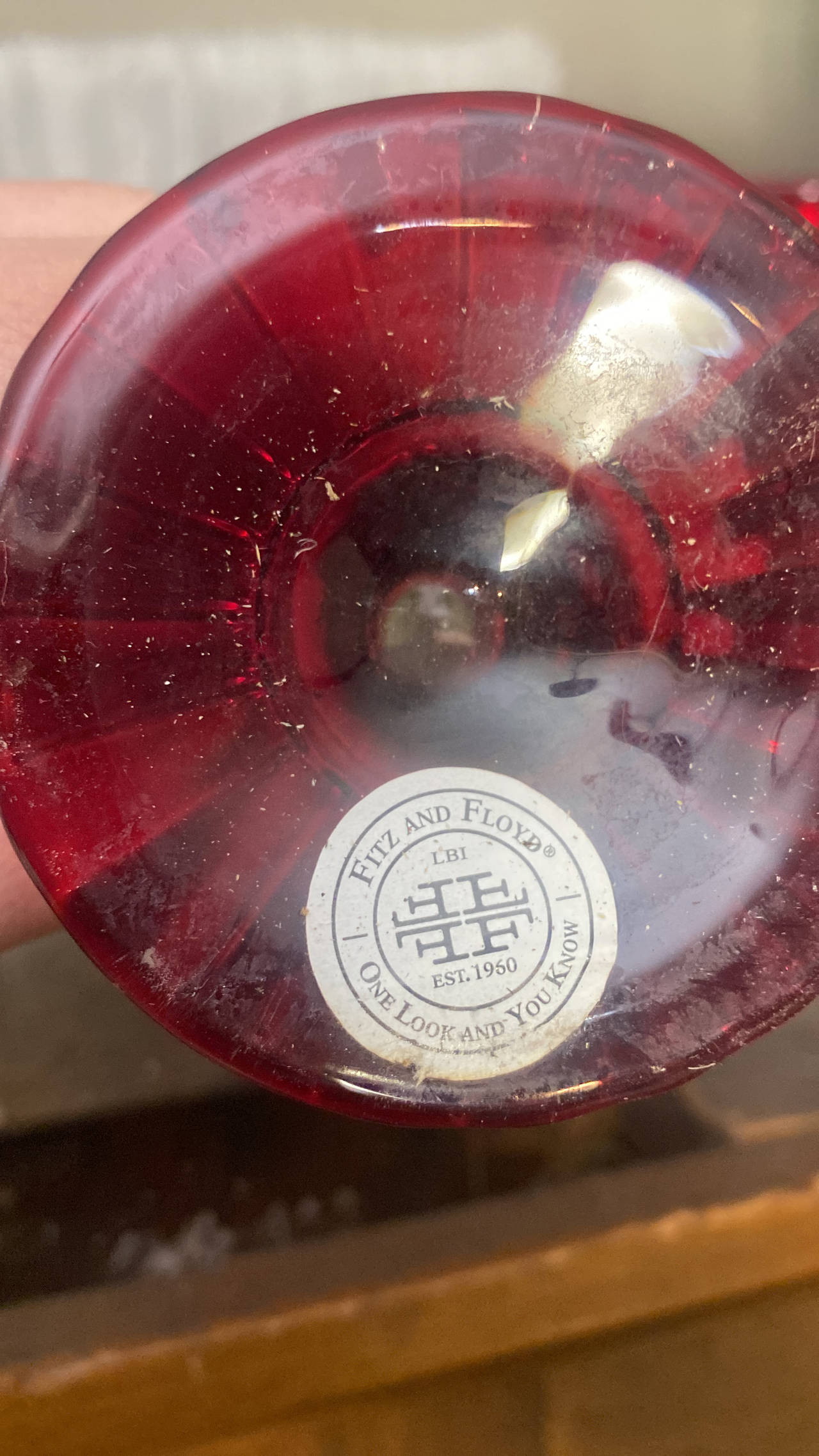 Fitz and Floyd Ruby Red Glass Pedestal Dish