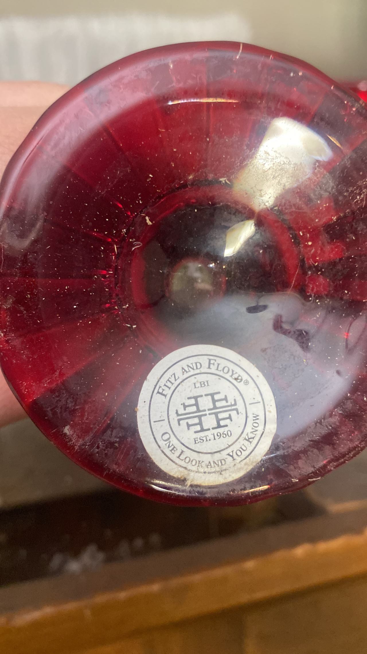 Fitz and Floyd Ruby Red Glass Pedestal Dish