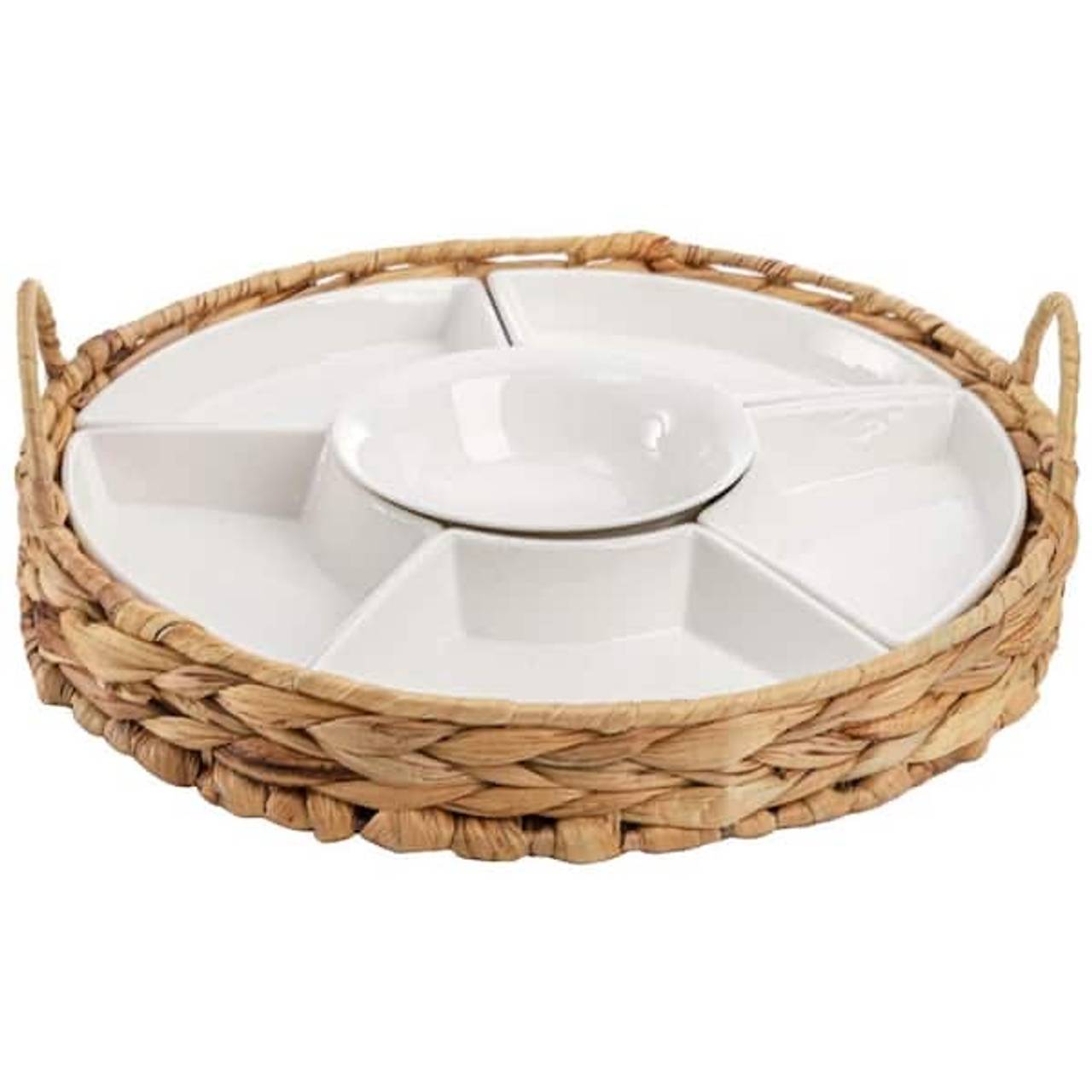 Wudkey Ceramic Divided Serving Dishes with Cattail Basket